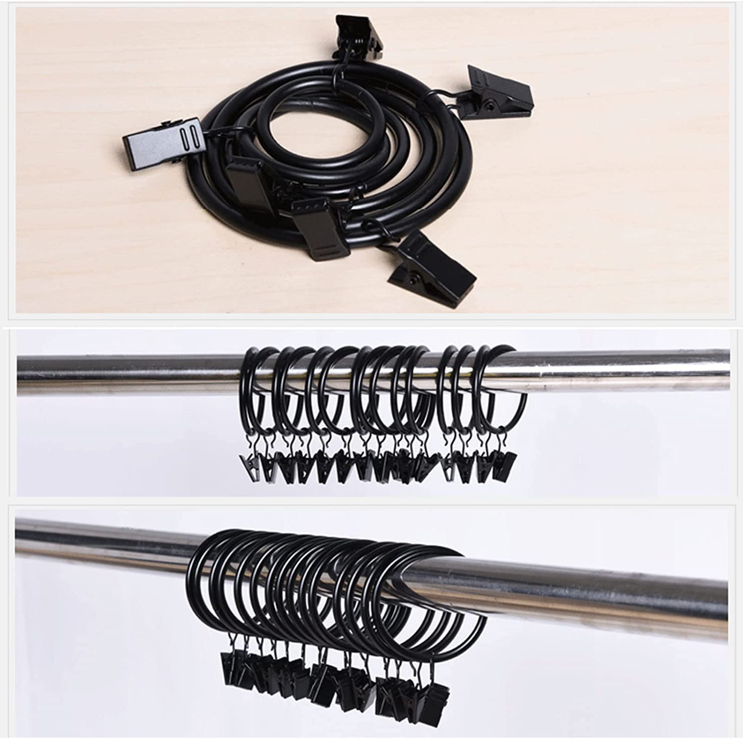 Anelli per tende, ganci per tende, anelli da appendere, 30 anelli per tende in metallo e 30 clip per tende in metallo per appendere tende da sole, tenda da doccia, 35 mm (colore: 55 mm