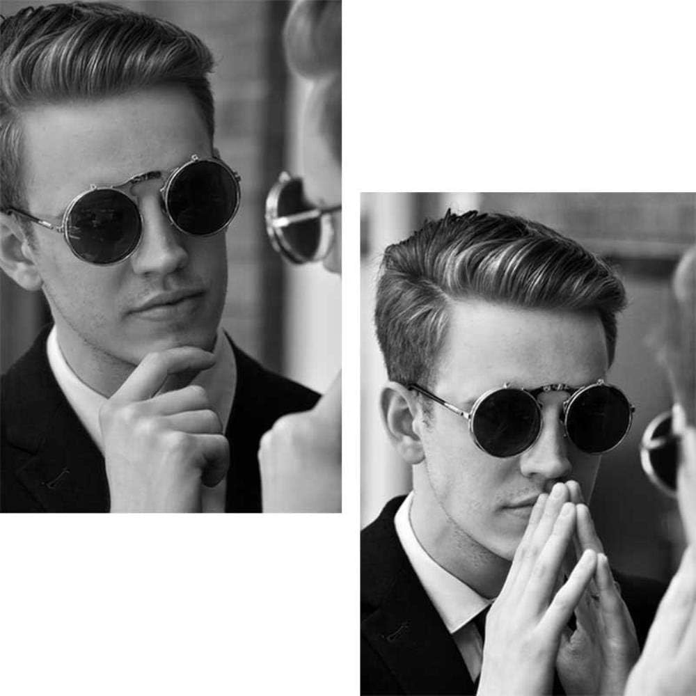 Steampunk-Sonnenbrille, rund, Metall, De Sol, Damen-Stil, Retro-Flip-Rundschreiben, doppelte Metall-Sonnenbrille, Herren-Sonnenbrille, Damen-Sonnenbrille