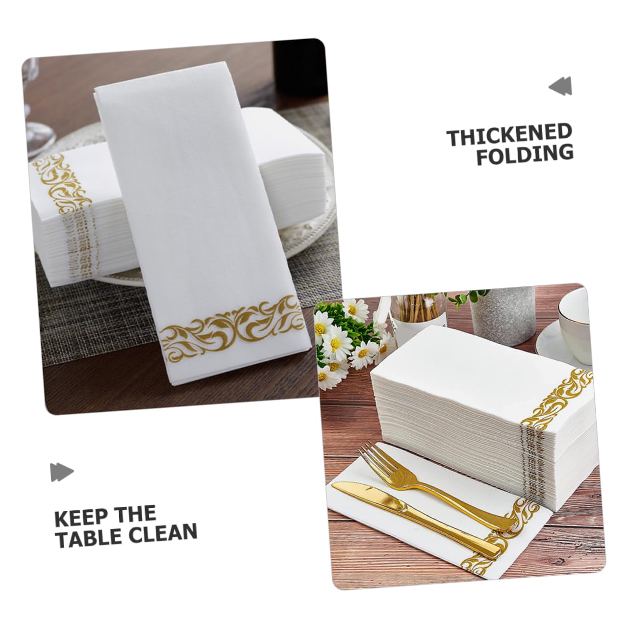 BESTYASH Servilletas Decoradas de Papel Dorado, 100 Unidades, Gruesas y Plegadas, Desechables para Cena, Baño, Bodas y Cumpleaños