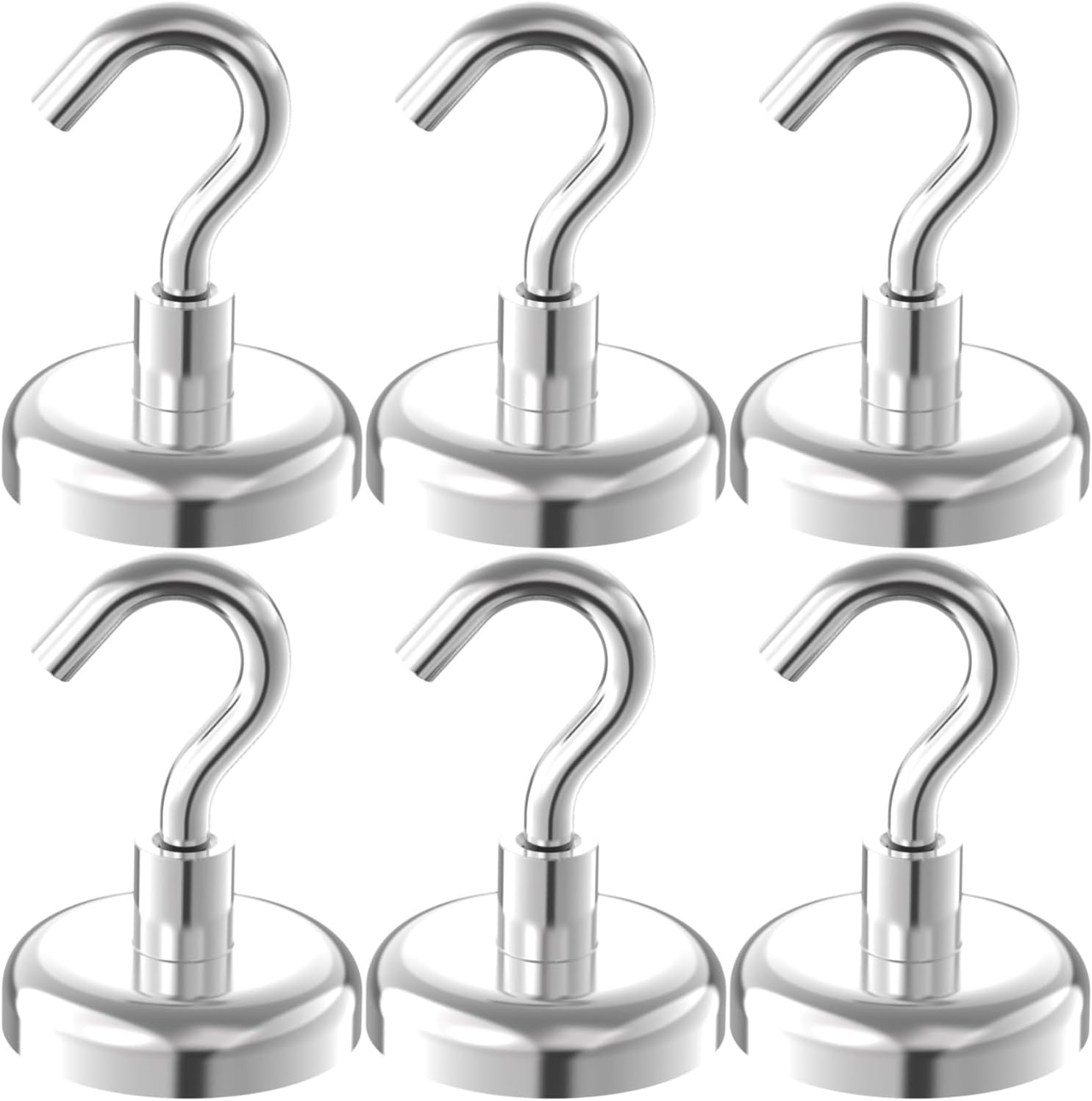 150lb Heavy Duty Magnetic Hooks with 1.42" Dia Magnetic Base - 6Pack, Neodymium Magnets with Hook for Kitchen, Workplace, Super Strong Cruise Magnet Hook for Hanging, Magnetic Hanger