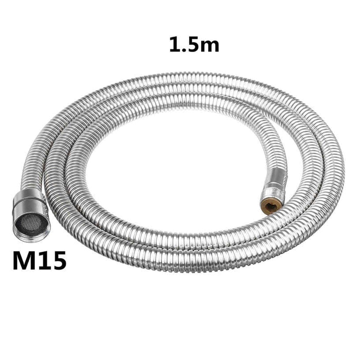 BAtlam G1/2 1,5 m de Acero Inoxidable Doble interbloqueado Manguera de pulverización de baño Cabezal de Ducha Tubo de fontanería Manguera de Ducha de baño Flexible-predeterminado