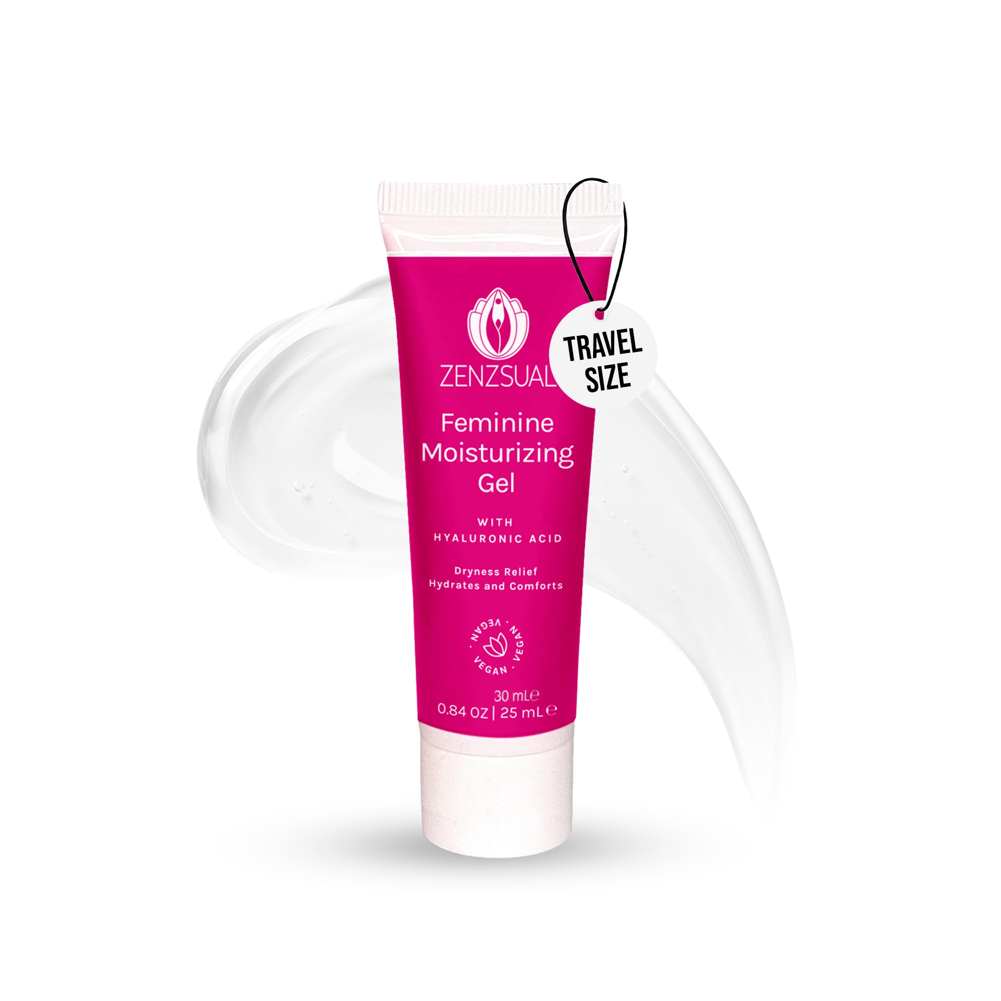 ZENZSUAL Feminine Moisturizing Gel, 1oz Travel Size – 100% Vegan, Paraben Free, Gentle Daily Care – pH Balanced Formula with Hyaluronic Acid – Intimate Dryness Relief and Hydrating Support for Women