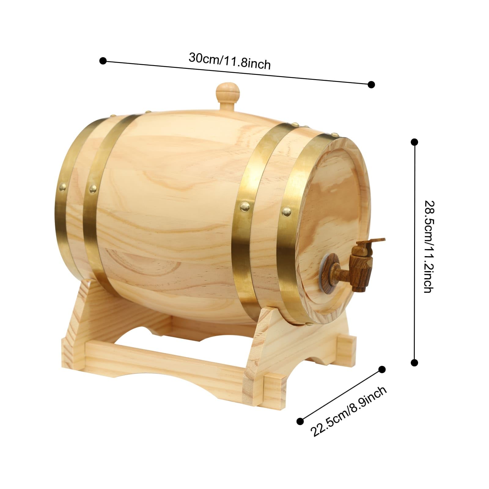 Tonneau en Bois de Pin 5L, Avec Support et Robinet, Pour Vin, Bière, Whisky, Rhum