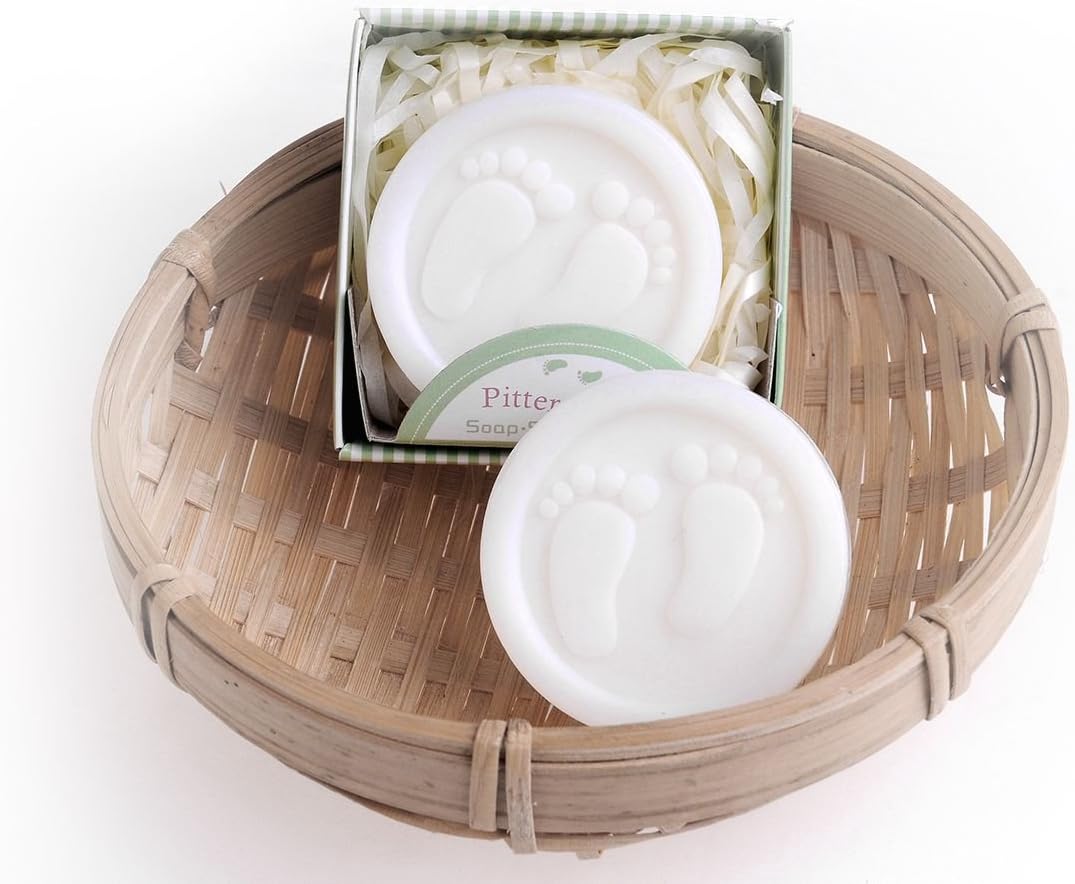 MHGS Lovely Handmade Pitter Patter Soap Favors for Baby Shower or Wedding Gift Soap, Wrapping(24Pack)