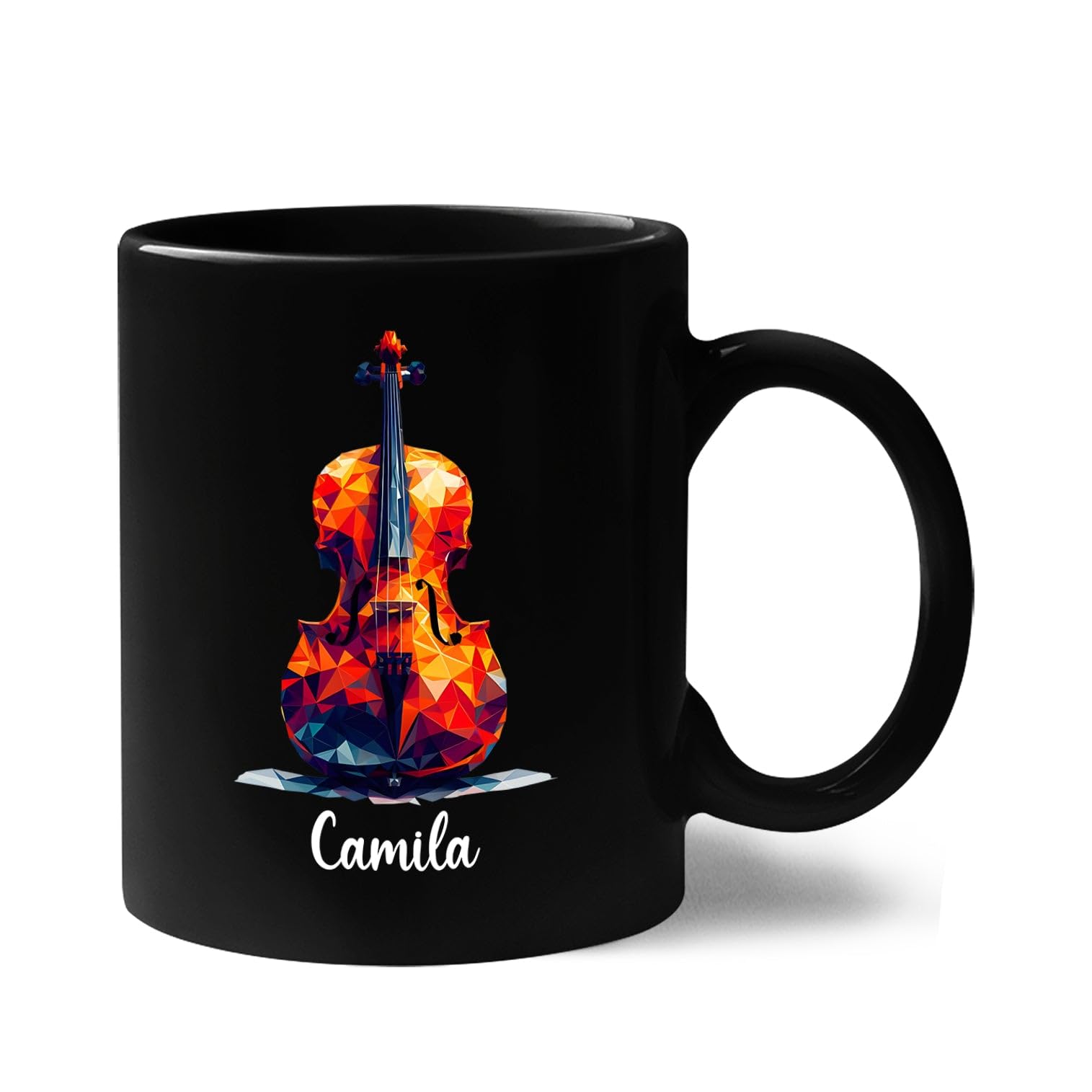 Cello Ceramic Mug, Personalized Name Cello Coffee Cup, Cello Player Black Cup Gift, Customized Cello Mug Gifts For Cello Lovers, Geometric Cello Travel Cups, Music Lover Tea Cup 11oz 15oz