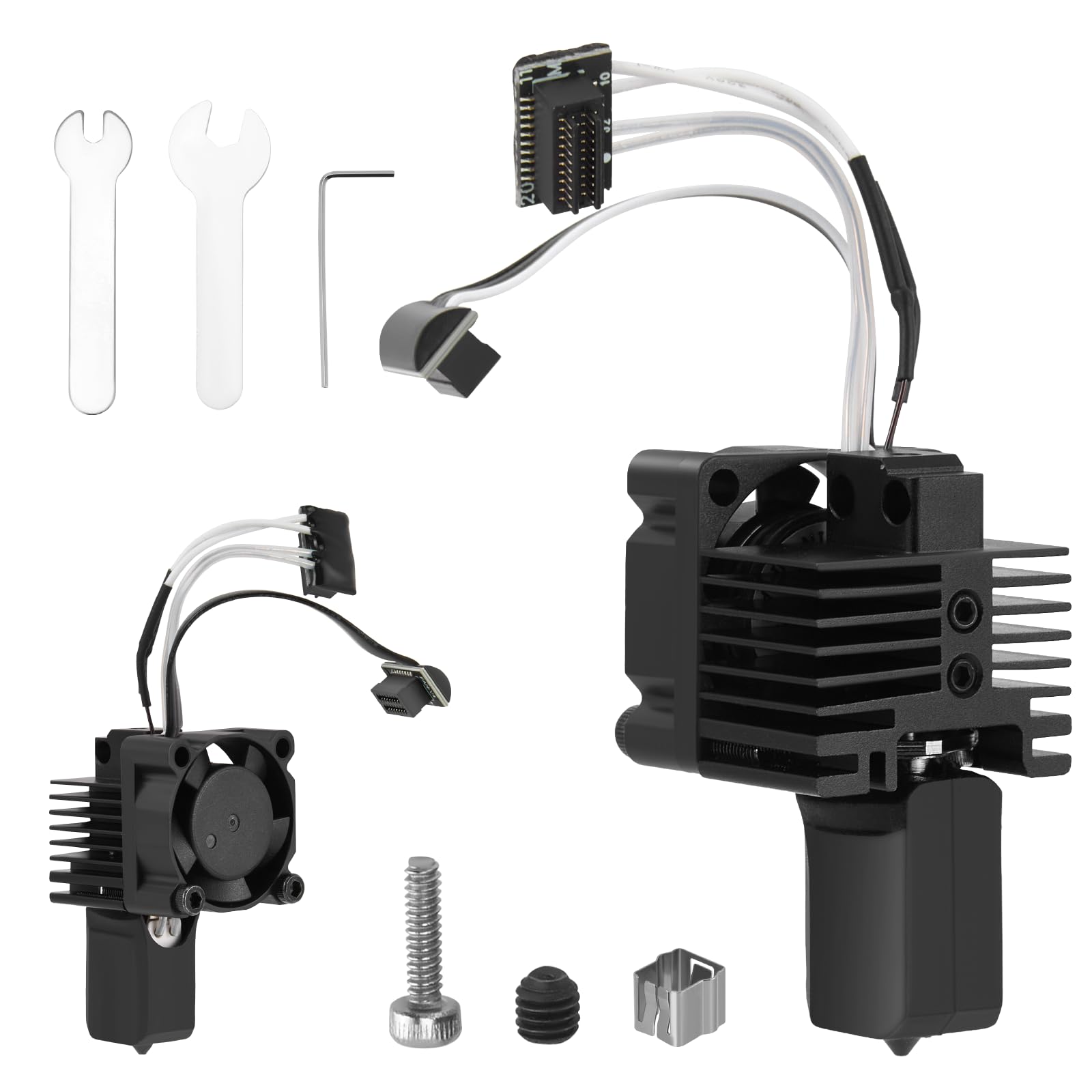 (Upgraded) Estremità calda in acciaio temperato (con ventola) per stampante 3D P1P/P1S con blocco riscaldante in rame placcato Titanium Heat Break, ugelli 0,2/0,4/0,6 mm, attacco in silicone Hotend
