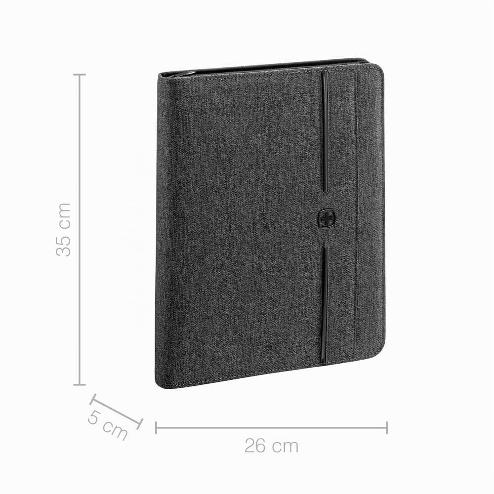 WENGER Affiliate Schreibmappe mit Ringhefter und 10 Zoll Tabletfach, Padfolio mit Business-Organizer, Polyester, A4-Notizbuch, Damen Herren, Grau, 601360