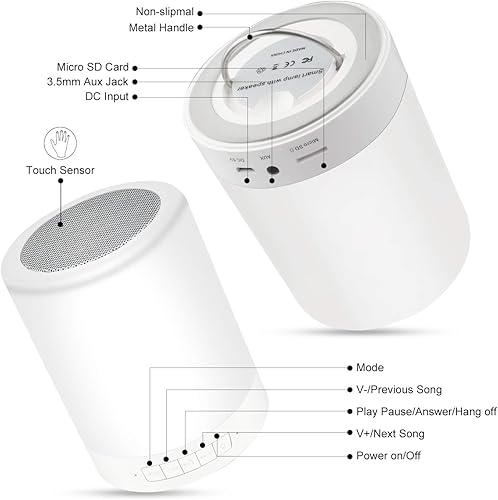 Miniatura 7 de Luz nocturna Bluetooth altavoz inalámbrico portátil inteligente control táctil lámpara de mesita de noche con LED colorido, el mejor regalo para
