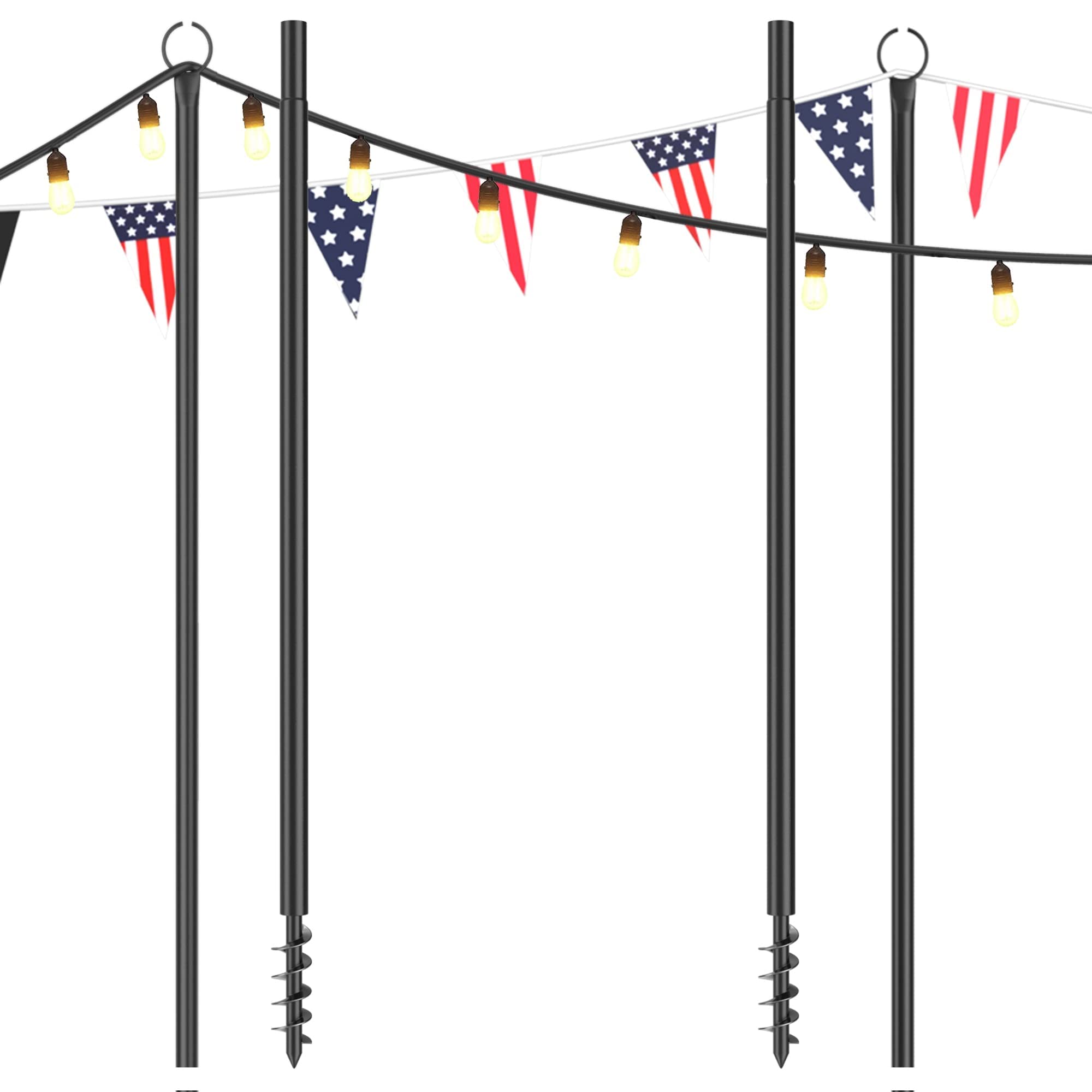 Danshinro String Light Poles, 2 Pack Light Poles for Outside String Lights, 10.5 FT Heavy Duty Outdoor String Light Poles, Screw-in Metal String Light Poles for Backyard, Patio, Garden, Bistro