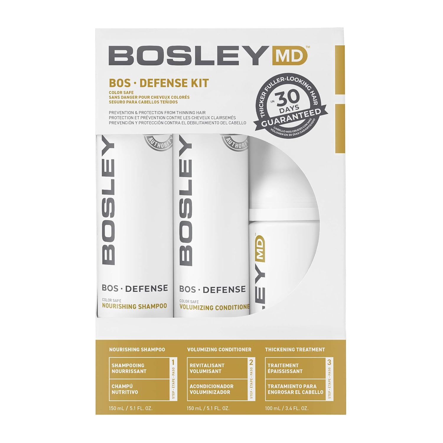 BosDefense KIT for Hair Thinning Prevention (Color Safe), Starter Size (30 Days).