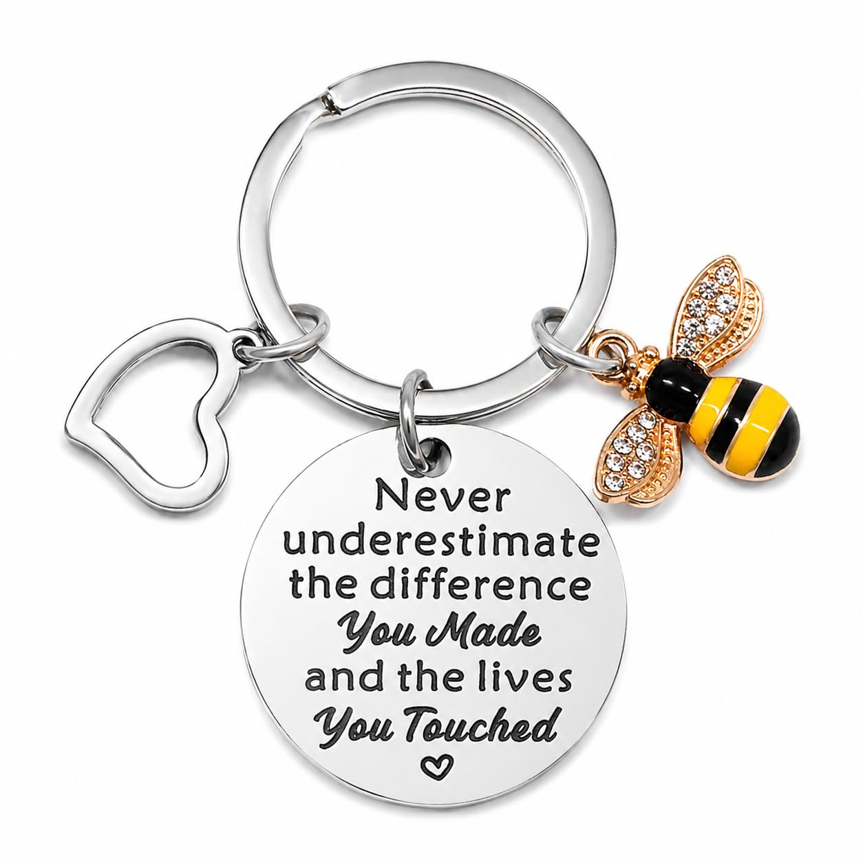 Coideal Unisex Silver Inspirational Keyring Gift For Women Men Encouragement Key Chains Gift For Coworker, 'Never Underestimate The Difference You Made And The Lives You Touched'