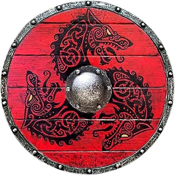 Medieval Viking Shield Handcrafted 12 Inches Round Dragon Shield Wood & Iron Viking Shield Armor Templar Battle Costume
