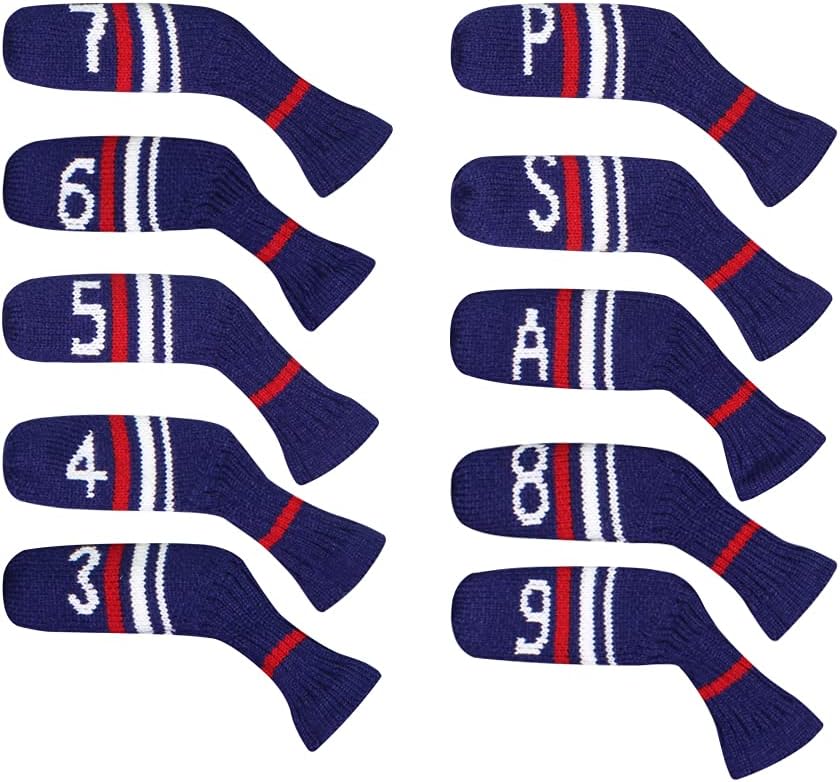 Scott Edward 10 Pcs Knitted Golf Iron Head Covers Adorable and Basically Socks Shape Washable & Durable Golf Club Head Protector…
