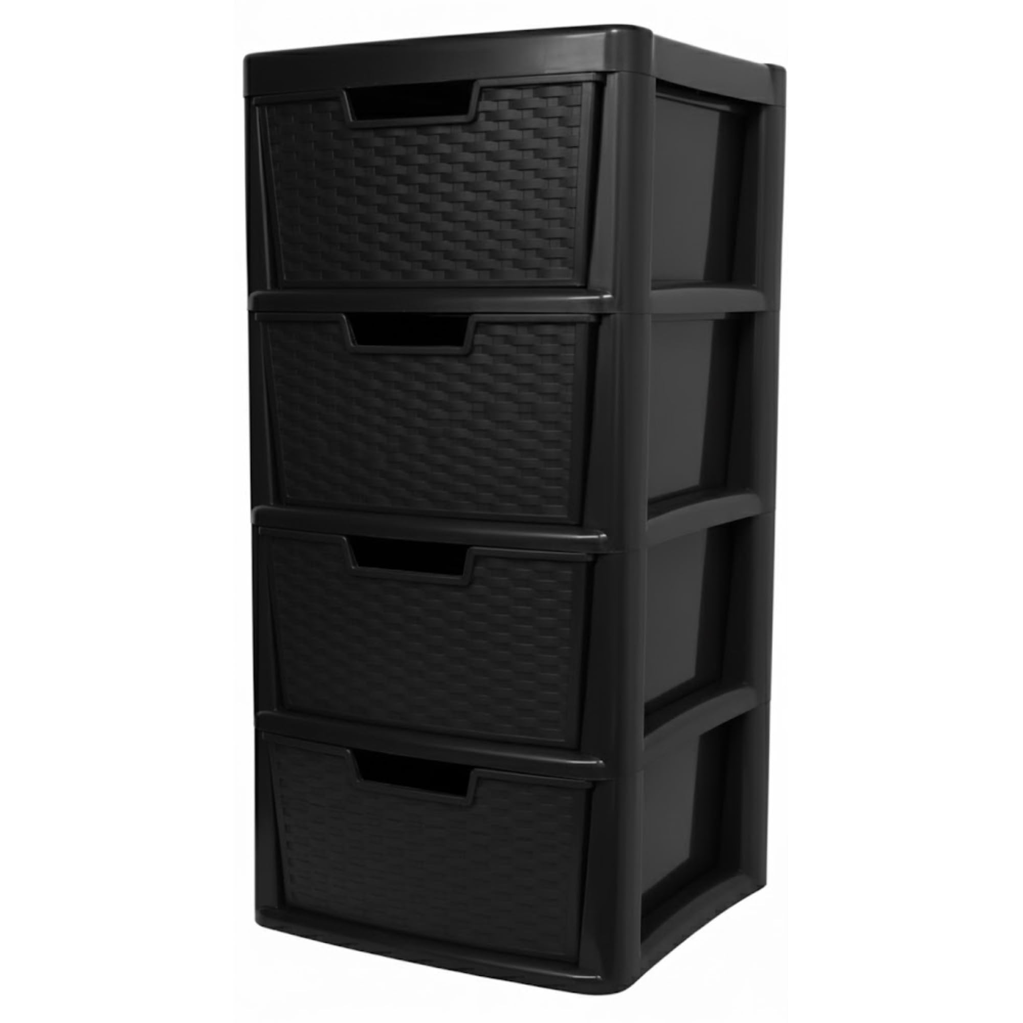 ALEEZ - Large Plastic Drawer Storage Unit - Rattan Effect 4 Drawer Cabinet - Multipurpose Storage Organiser - Office, Tabletop Desktop Drawer - Bedroom Chest Drawer Unit - (Black, 4 Drawer) โ image 1