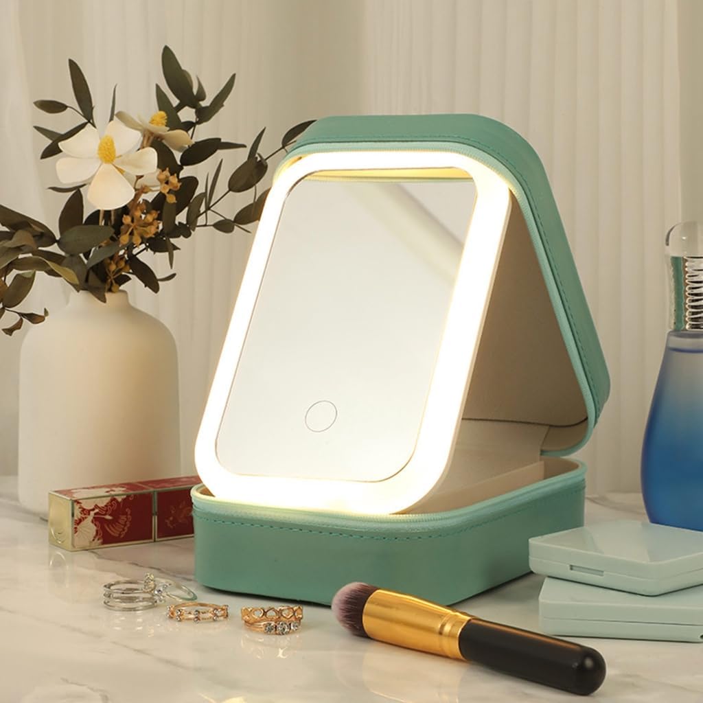Makeup Storage Box with LED Light Mirrored Portable Travel Cosmetics Jewelry Bag image 4