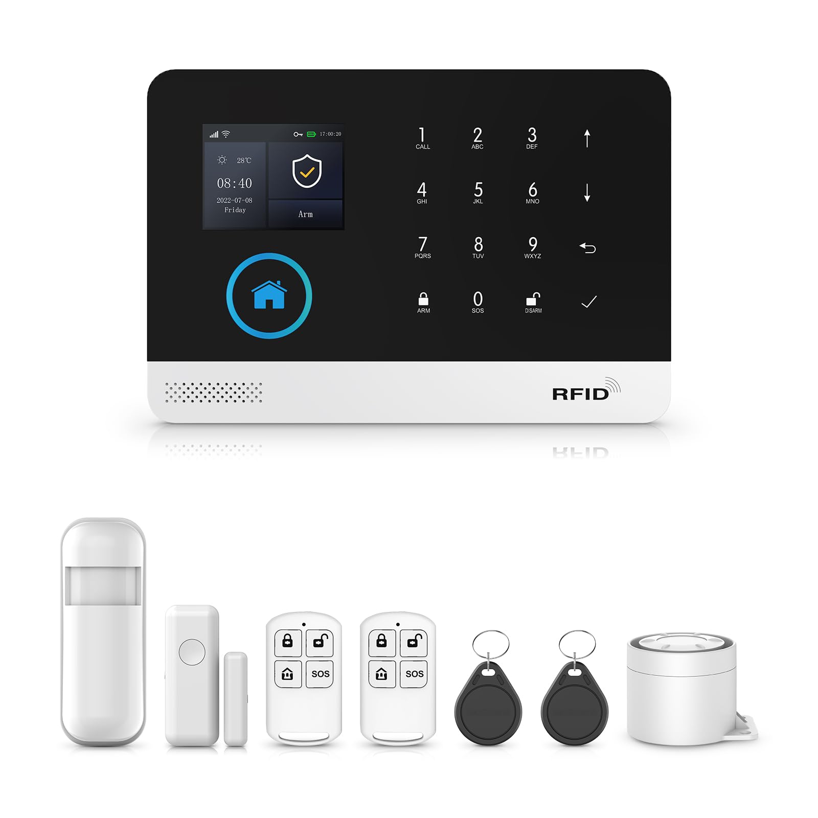 PGST 2G GSM WiFi Alarm System, Support Remote Control, Home Security Kit with Smart Life App 8Pieces, 120dB Wireless Anti-Theft System, Compatible with Alexa, Google Home