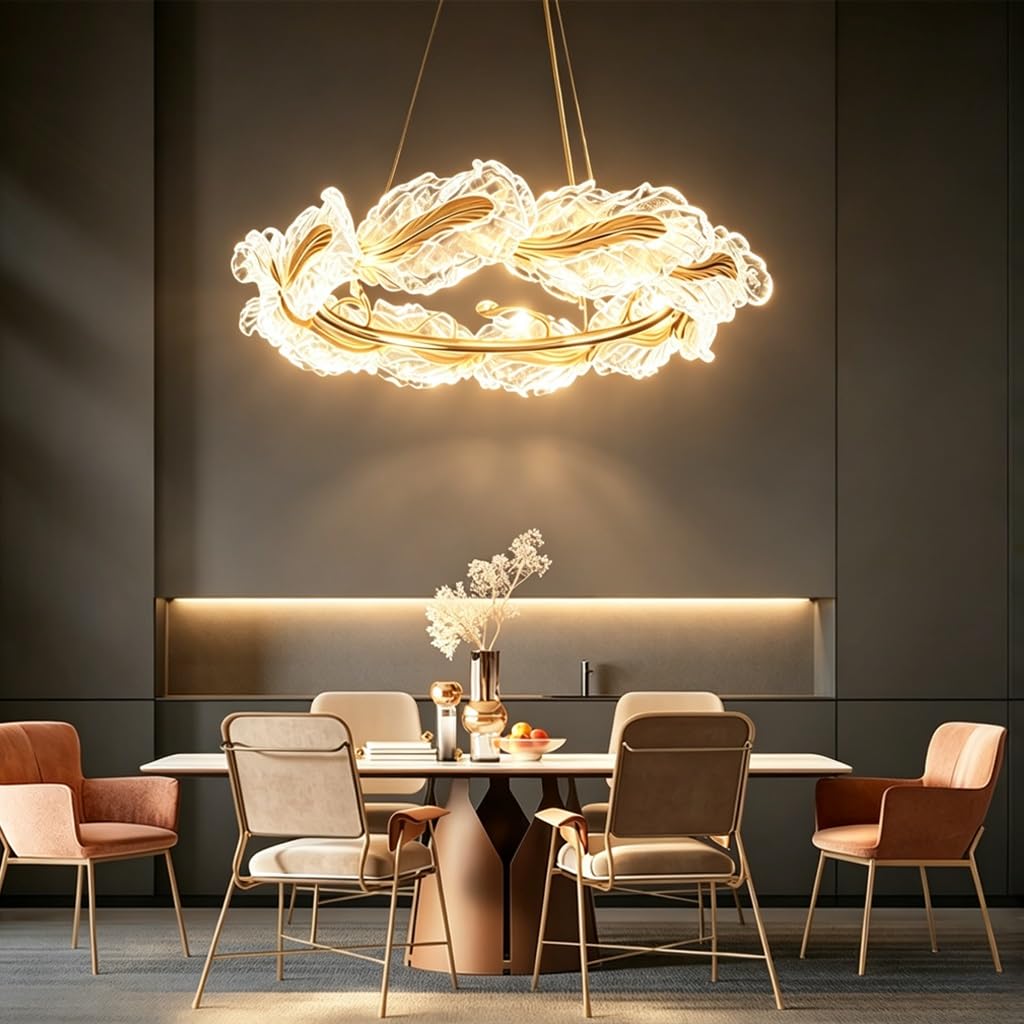 LED 3 Colori Commutabile Vetro Acrilico Anello Sospensione Base Metallica Filo Regolabile Lampada Soffitto Appesa Per Soggiorno Sala Da Pranzo Semi-Incassata Lampadario Design Moderno