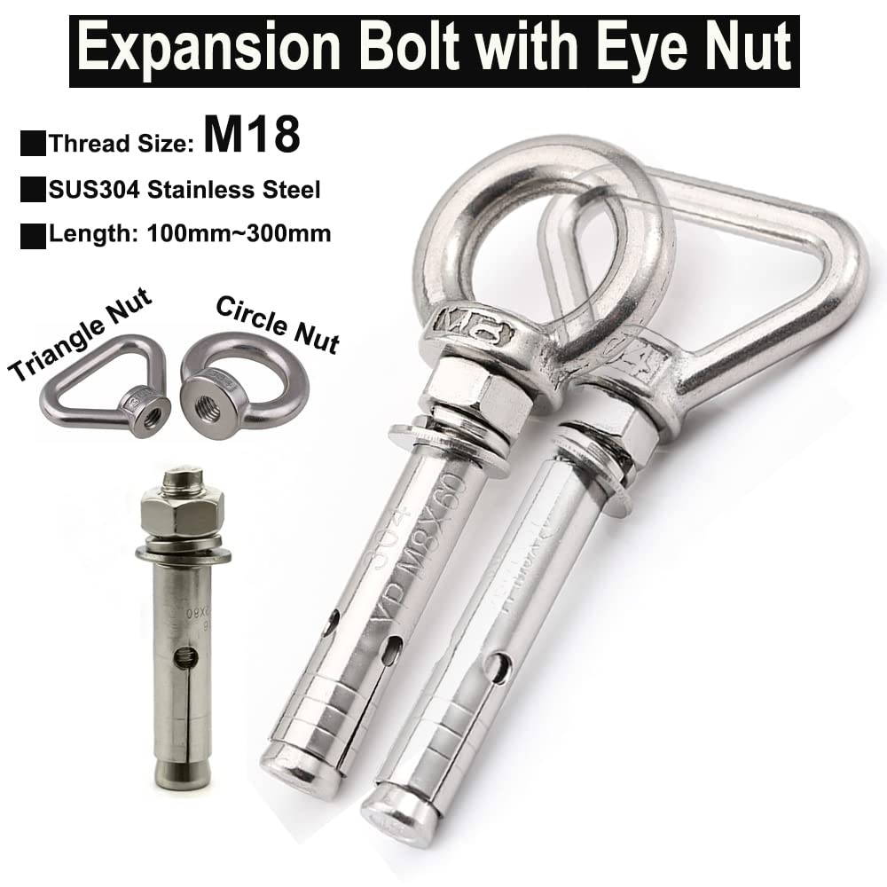 Tornillos autorroscantes, perno de expansión, gancho de ancla, perno de expansión de acero inoxidable 304 de calidad marina con ganchos triangulares y circulares M18, longitud 100 mm-300 mm (longitud: