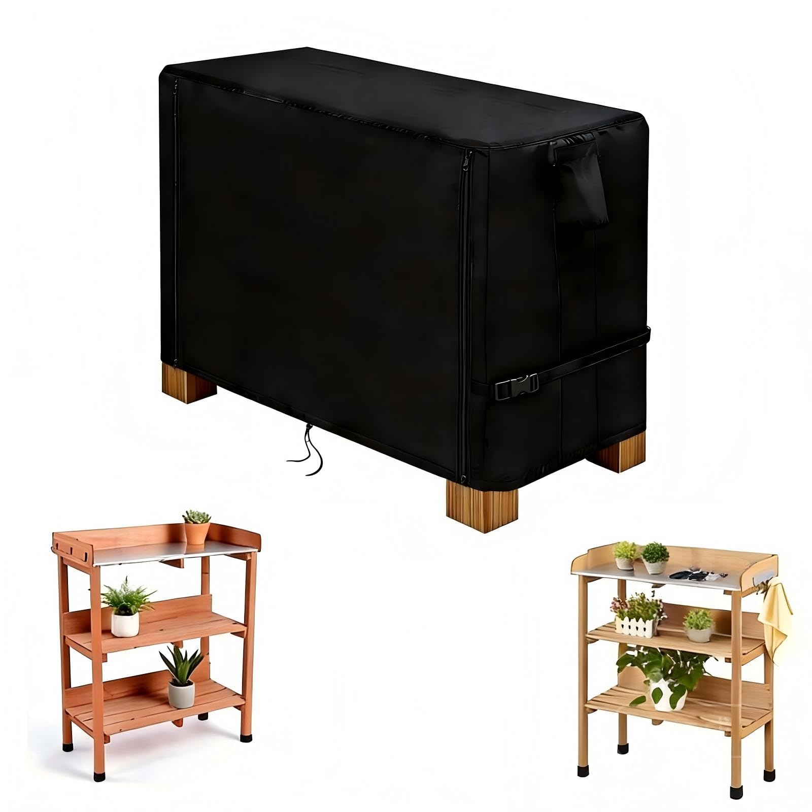 Hohong Garden Potting Table Cover Custom Size, 500D/600D Heavy Duty Outdoor Potting Bench Cover, Garden Potting Bench Table Covers with Zippers All Season Weather Complete Protection