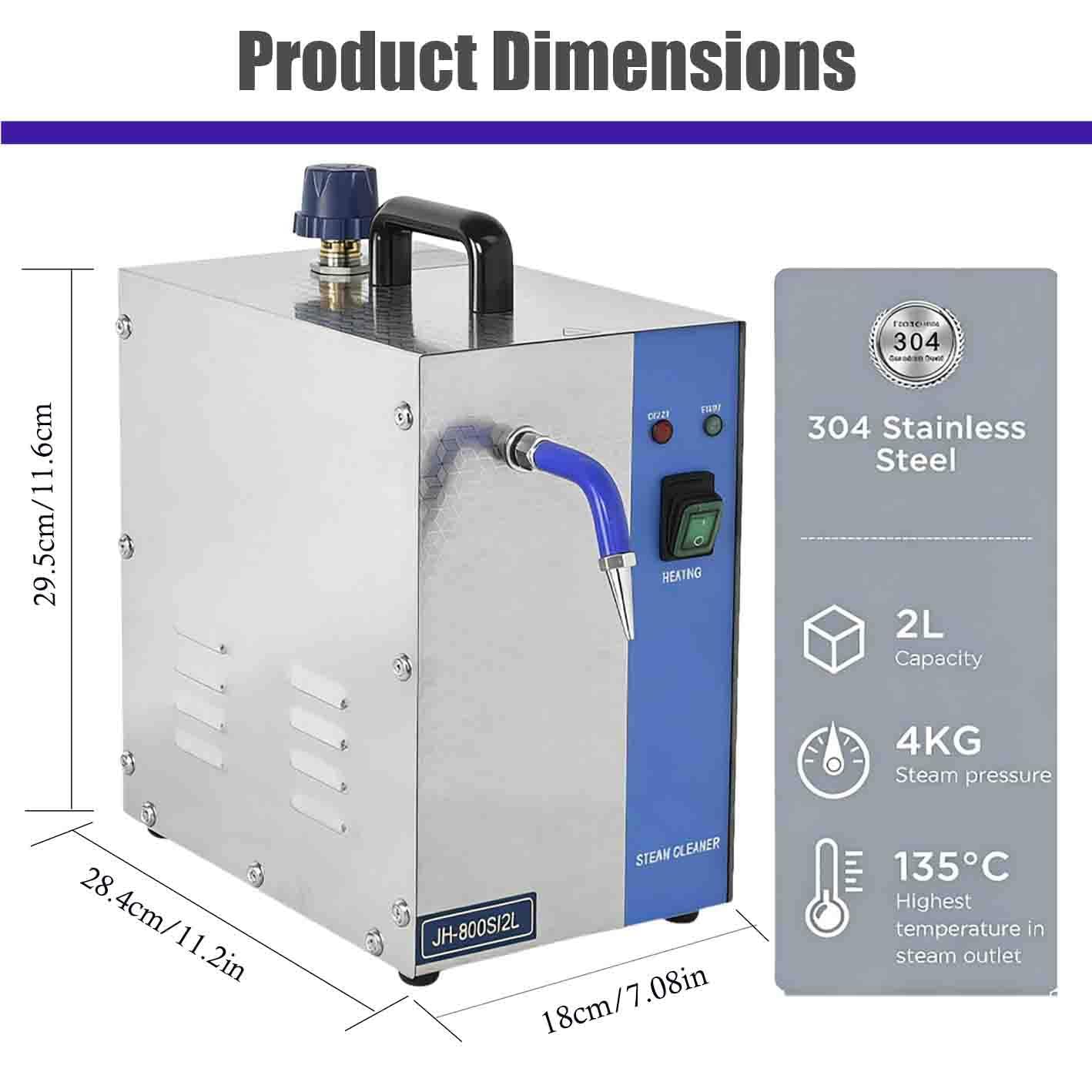 Limpiador De Joyas a Vapor, 2 litros/0,52 Galones (Capacidad De Líquido De 0,8 litros), Alta Presión De 135 °c/275 °f, Limpia Profesionalmente Plata, Oro, Piedras Preciosas Y Diamantes