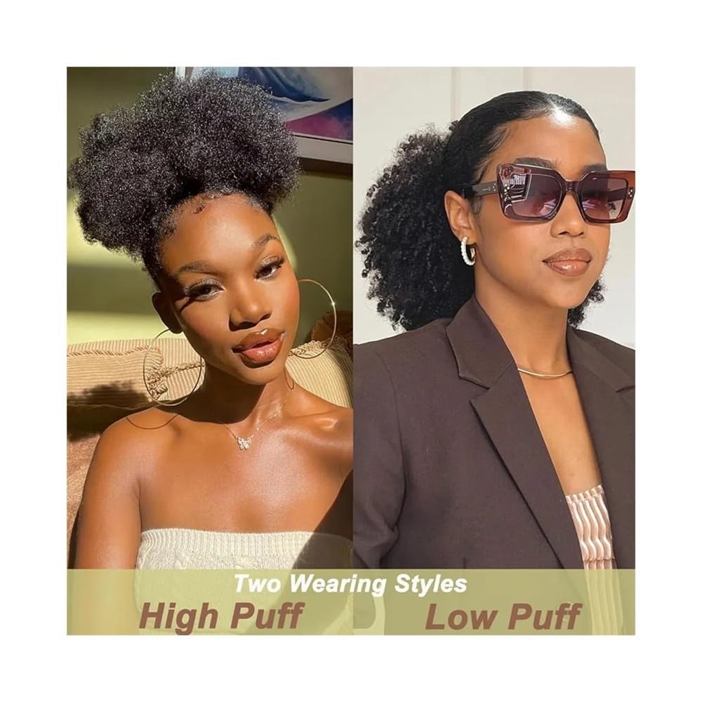 Health Extension de queue de cheval afro courte bouclée avec cordon de serrage pour femme noire Synthétique Afro Puff Queue de cheval avec clips Soins personnels (Noir)