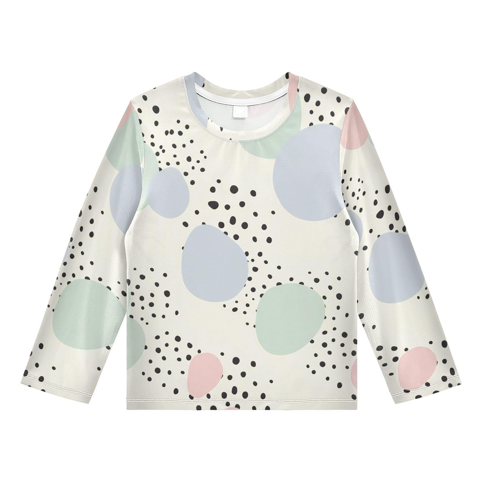 Colorful Dot Beige Rash Guard Shirt for Boys Sun Protection Shirt for Running Swiming Pool UPF50+ 7-8T