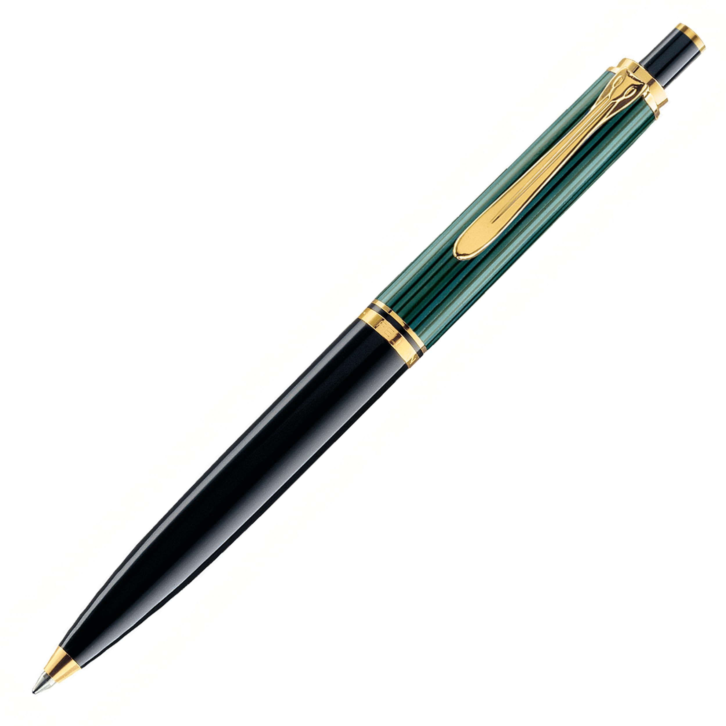 Pelikan 987792 Elegante Penna a Sfera Meccanismo a Scatto Linea K 400 Roller Souveraen Stresemann, Verde Nero, Dettagli Oro 24K, Qualità Premium, Prodotto in Germania, in confezione regalo