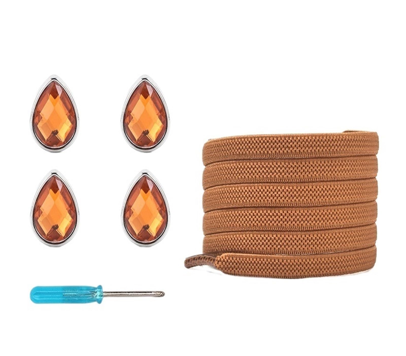 GPDNBIEU Shoelaces, No Tie For Shoes With Colorful Rhinestone Buckles Laces Without Ties(Brown)
