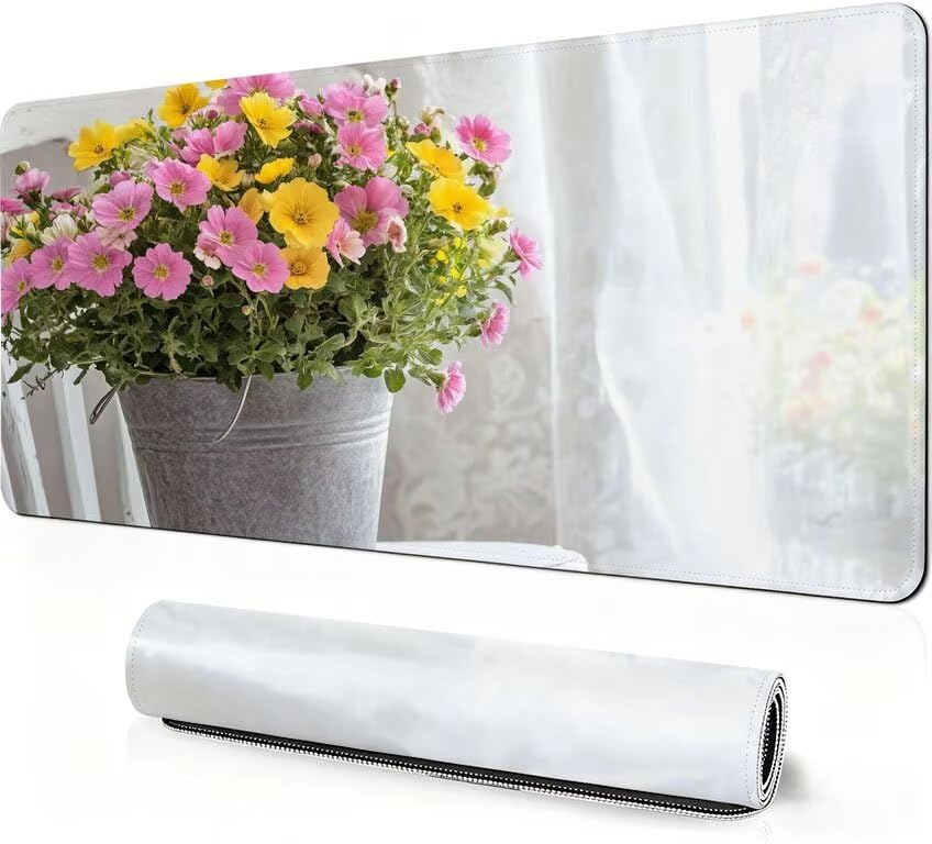 Podkładka pod mysz do gier różowa XXL kwiat podkładka pod mysz 1400 x 600 x 3mm Poprawa precyzji i szybkości, podkładka pod mysz do gier antypoślizgowa gumowa podstawa, do dekoracji Burea DZ-261