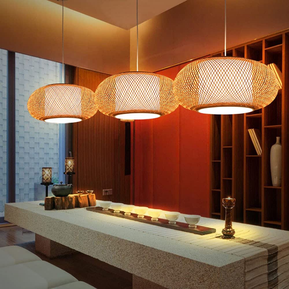 Nuova Lampada a Sospensione Cinese in Bambù, Lampadario Giapponese in Rattan, Lampada a Sospensione LED a Forma di Cappello di Paglia per Illuminazione Scale