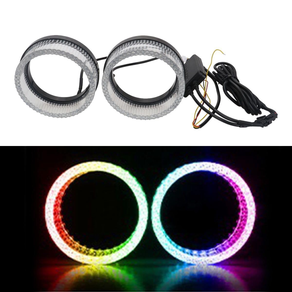 Multi-Color RGB LED 3inch Halo Rings Light COB 76SMD Smart Phone iOS Android App Bluetooth Control Car Angel Eyes Circle Ring Headlight Lamp Daytime Running Lights DRL-image-46