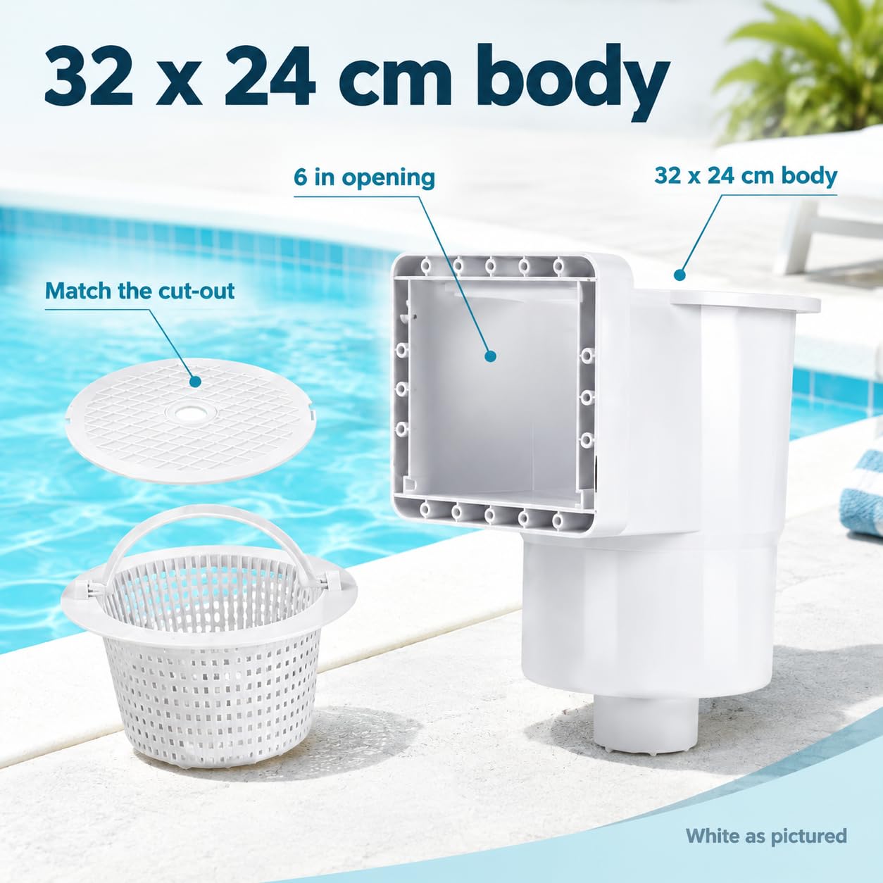 Kit de skimmer de piscina sobre el suelo, accesorios de plástico blanco