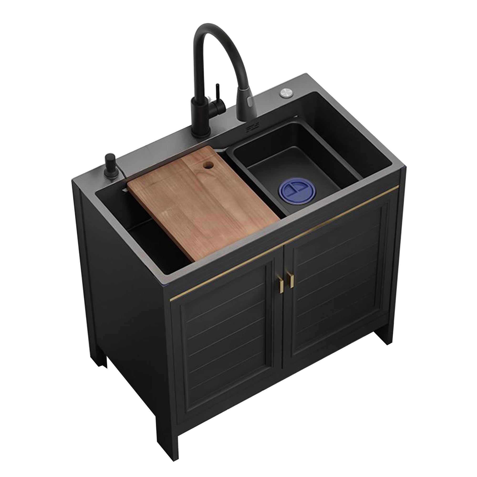 Mueble Fregadero Cocina 1 Seno con Escurridor y Fregadero Exterior Jardín de Acero Inoxidable por Modulos con Bajo Grifo Extraíble y Accesorios para Garaje