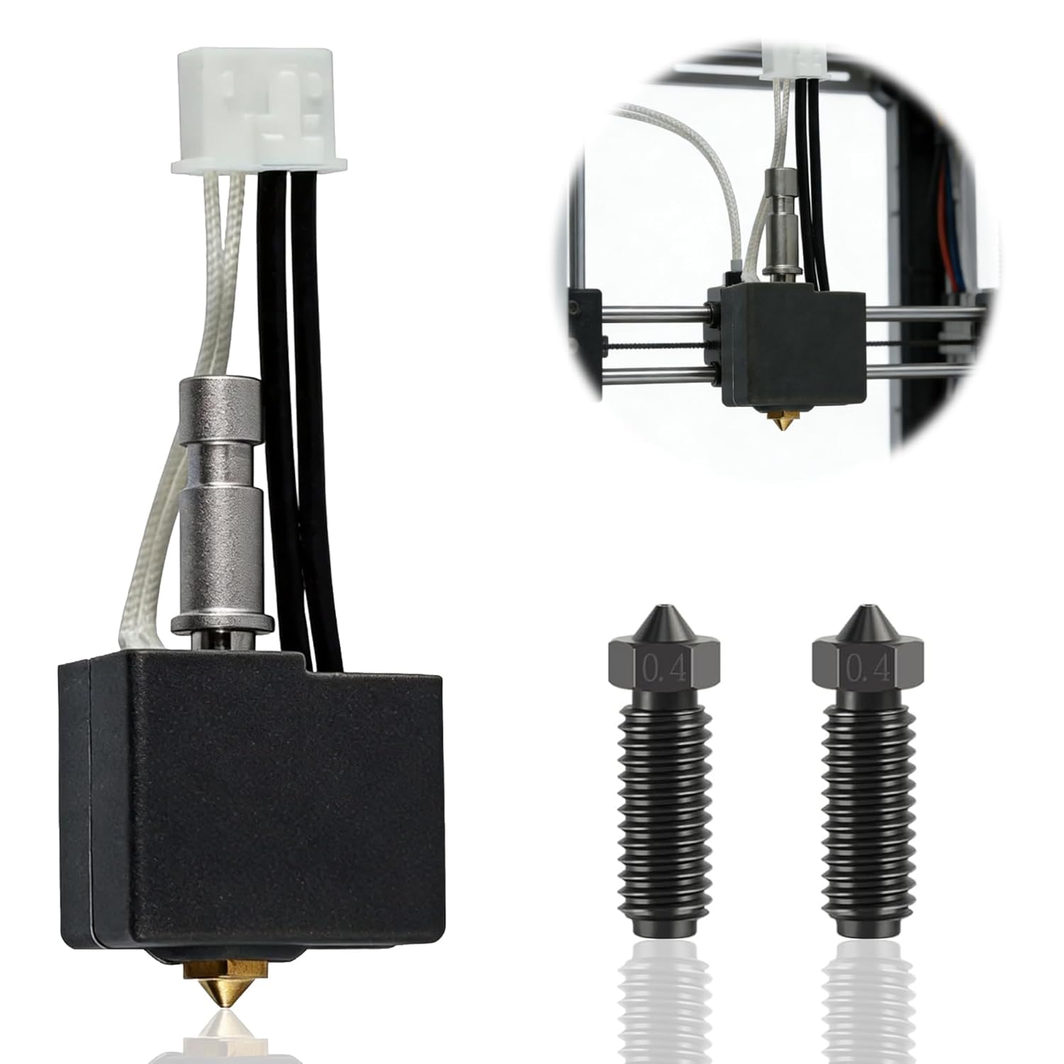 Hotend Kit für Anycubic Kobra S1 - Upgrade mit 2x 0,4 mm Hartstahl-Düsen | Plug & Play | Kompatibel mit Anycubic Kobra S1/S1 Combo 3D - Drucker（PLA, ABS, TPU, Nylon Filamente）