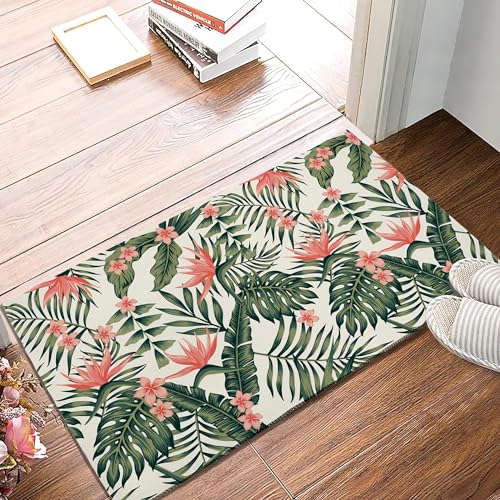 Tropical Plam Leaves Door Mat Seasonal Decorative Bird of Paradise Doormat Non Slip Backing Indoor...