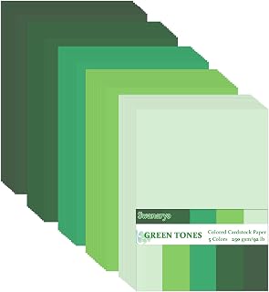 100 Sheets Green Cardstock 8.5 x 11Inches, 5 Colors Assorted Colored Card Stock Paper 92lb/250gsm for DIY Crafting Scrapbook Decoration Card Craft