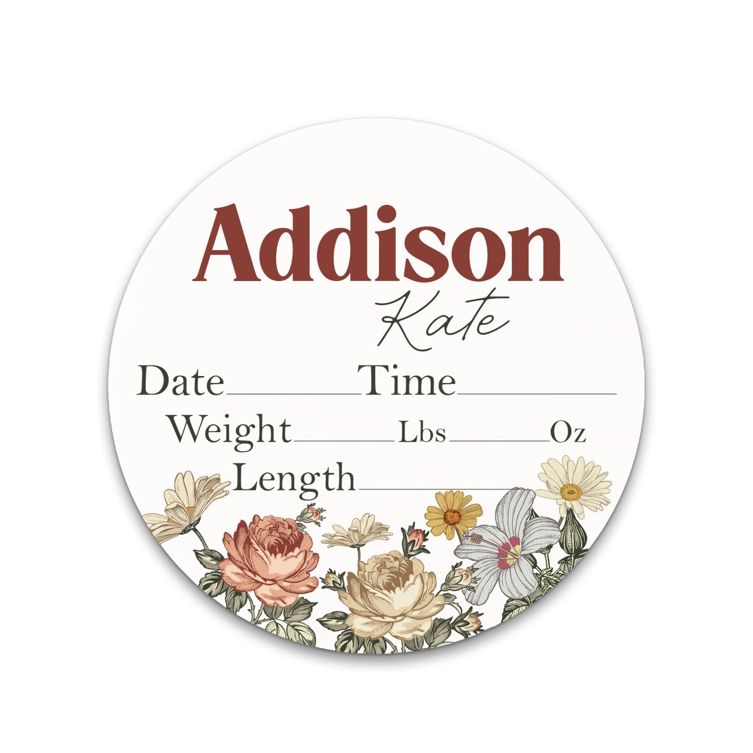 Birth Stat Sign Personalized for Newborn Baby, Vintage Flowers Design, Crib & Nursery Decor, Photography Prop, Baby Shower Gifts, Gender Reveal, Pregnancy Announcement, Hickory Hollow Designs