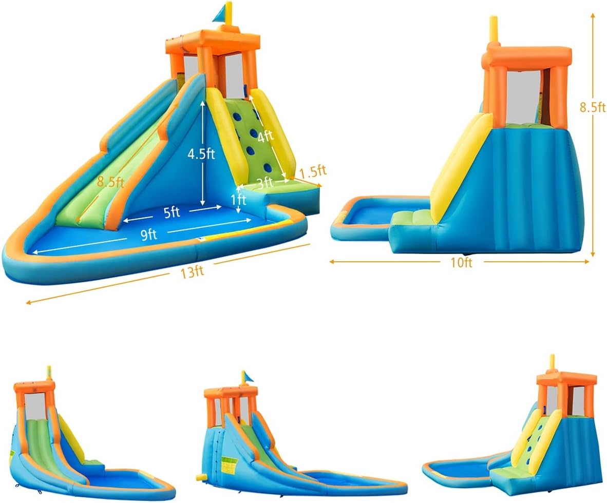 OLAKIDS Inflatable Water Slide, 3 in 1 Bounce House with Slide Climbing Wall Splash Pool, Outdoor Jumping Castle Inflatable Obstacle Course for Backyard with Carrying Bag Repairing Kit Hose Blower