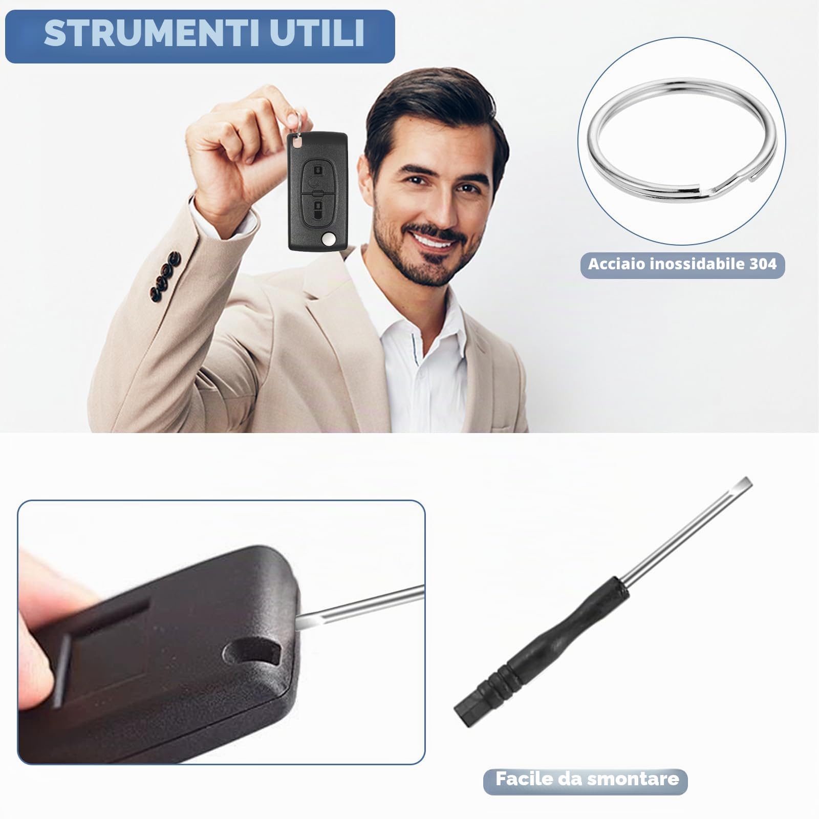 Telecomando Chiave Auto 2 Pulsanti Guscio Pieghevole Compatibile Peugeot 207 307 308 3008 5008 Partner Citroen C3 C2 C4 C5 C6 C8