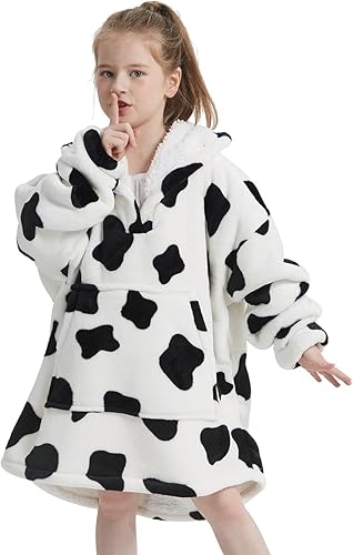 NAFLEAP Manta de vestir con capucha para niños de gran tamaño, forro polar, sherpa, sudadera de Navidad, regalo para niñas