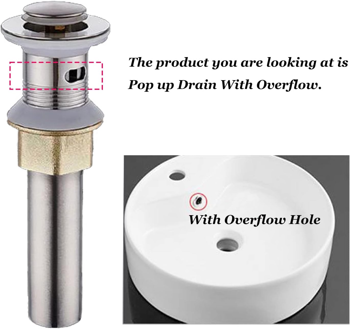 Bathroom Sink Drain Stopper, Pop up Drain with Overflow, Vessel Sink Drain with Strainer Basket Hair Catcher, Anti Clog Drain Strainer, Anti-Explosion & Anti-Clogging (Stainless Steel)