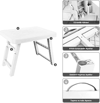 Picas Folding Camping Table | Portable and Portable Picnic, Balcony, Garden, Beach and Barbecue Table – Foldable Practical Coffee Table (White, Small)