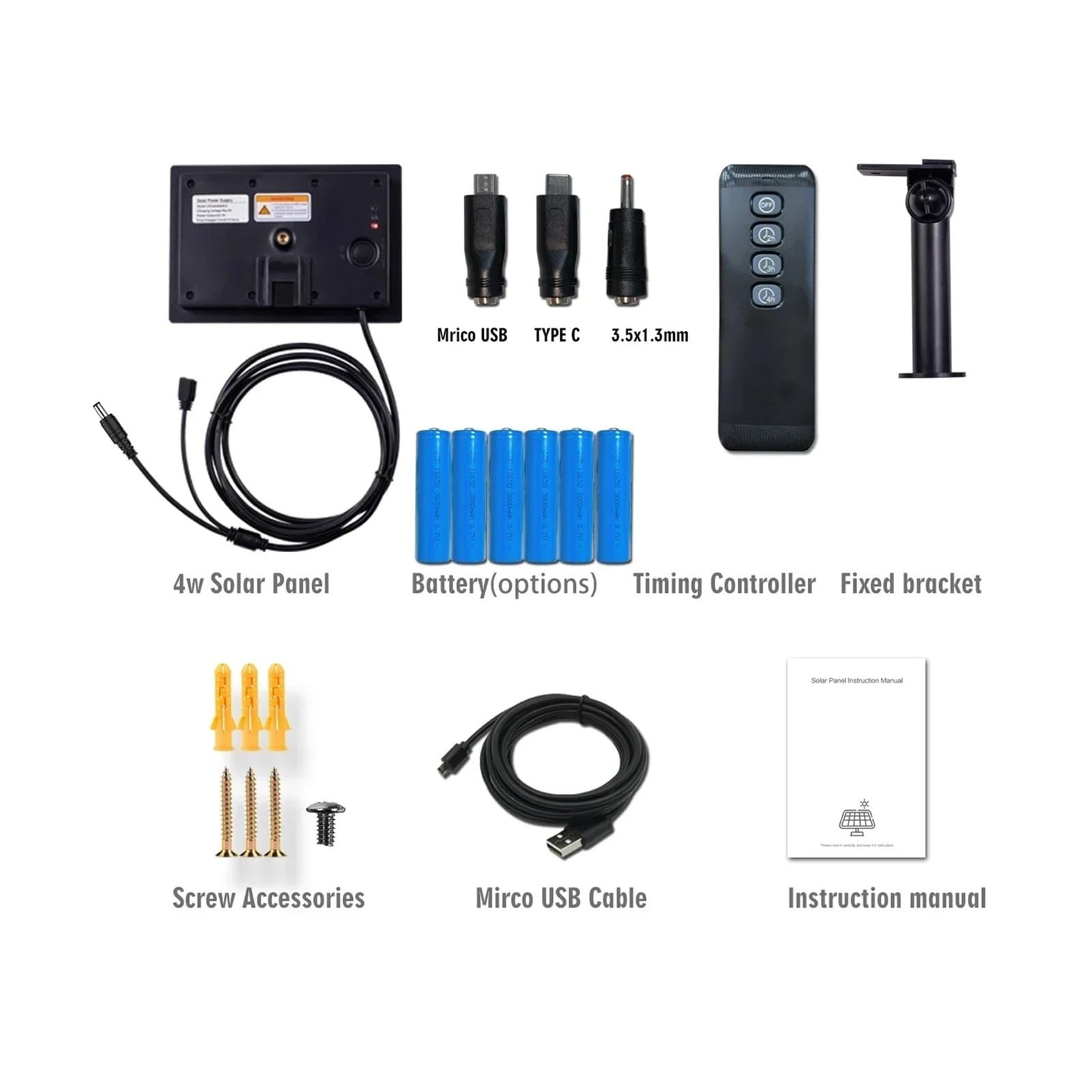 Cargador de panel solar de 4W con salida de 5V/12V for fuente de alimentación de cámara Solar de malla Esp32 con puerto Micro USB y Cable tipo C de 2M(12V DC TIMER NO BAT)