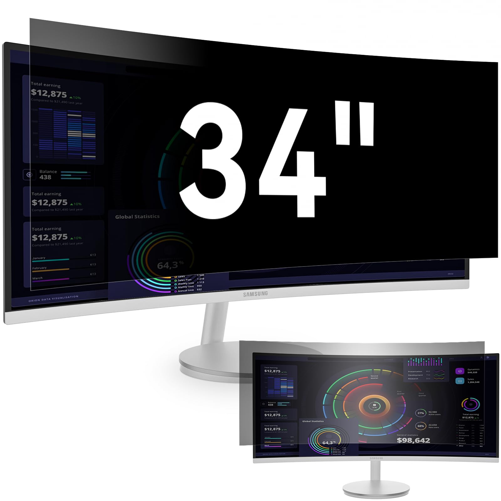 Photo 1 of [2024 New] 34 Inch Computer Privacy Screen Filter for 21:9 Widescreen Monitor, Removable Eye Protection Anti Glare Blue Light Filter Privacy Shield, Anti Spy Screen Protector Film 34 in