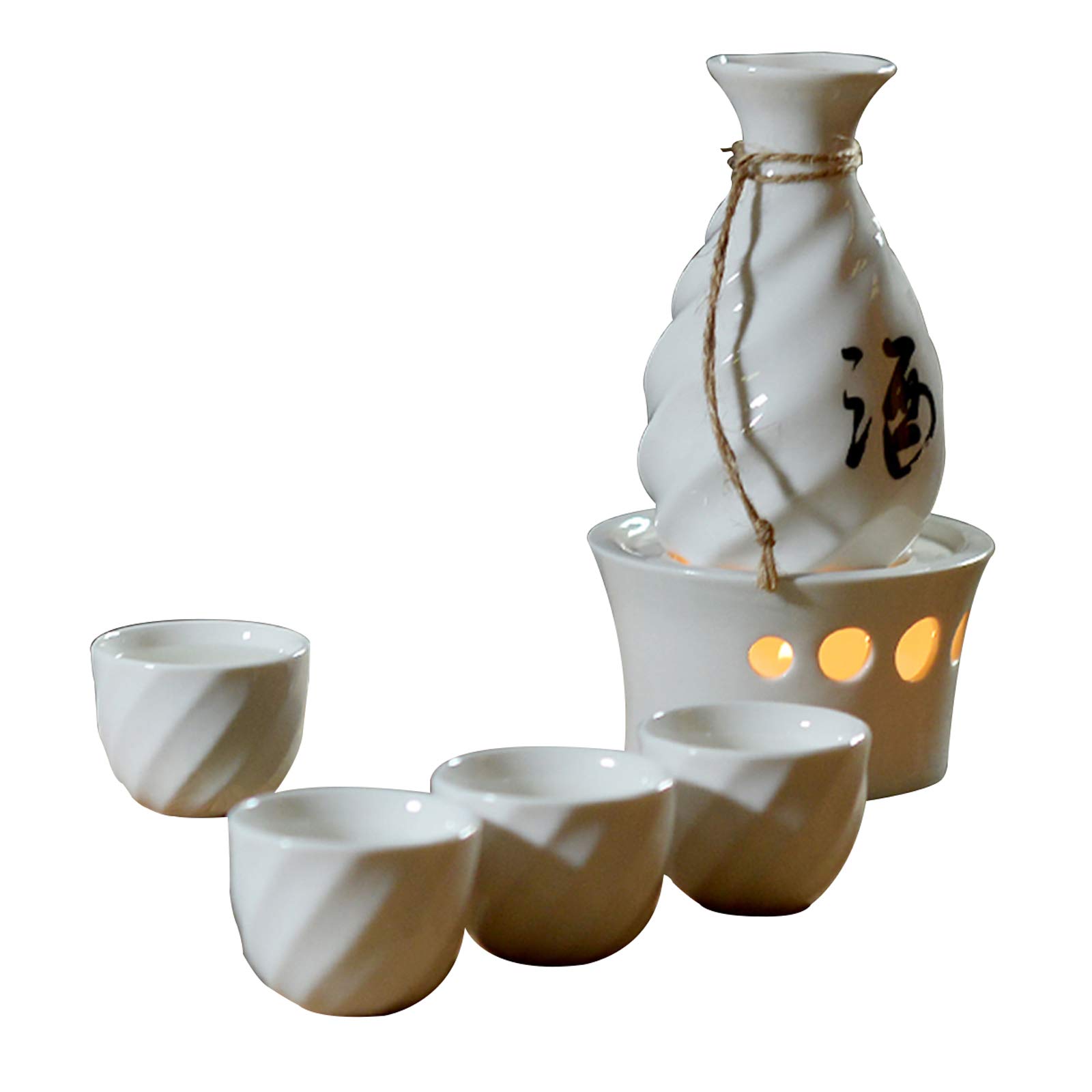 Tasse à saké traditionnelle, verres à vin en céramique, service à saké avec base thermostatique, kit de boissons chaudes japonaises traditionnelles, 6 pièces comprenant 1 poêle, 1 bouteille de saké et