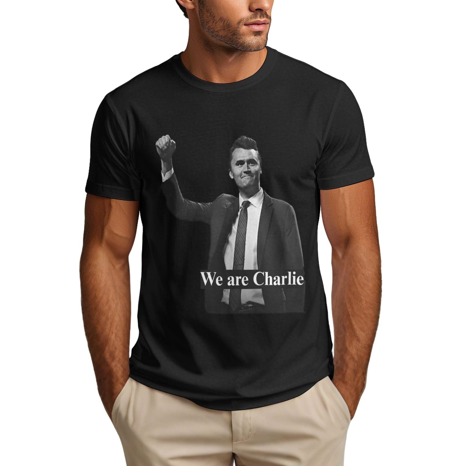 Gqwjksz Unisex As Pic We Are Charlie Kirk Shirt Tribute Hero Charlie Kirk Men's T-Shirt