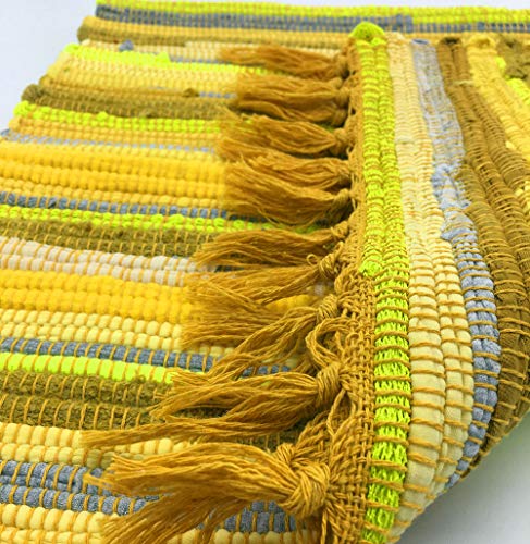 Zeafeel Chindi Rag Rug, Machine Washable Cotton Reversible Rag Rug Hand Woven Multi Color Striped Area Rug Floor Rugs For Bedroom, Living Room, Kitchen And Laundry Room (20'' X 31", Yellow) #TOP3