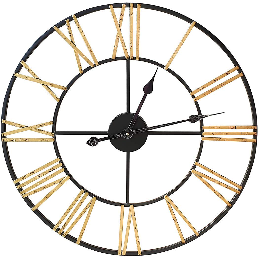 Buy Klass Home 60cm Gold & Black Wall Clock Metal Large Wall Clock