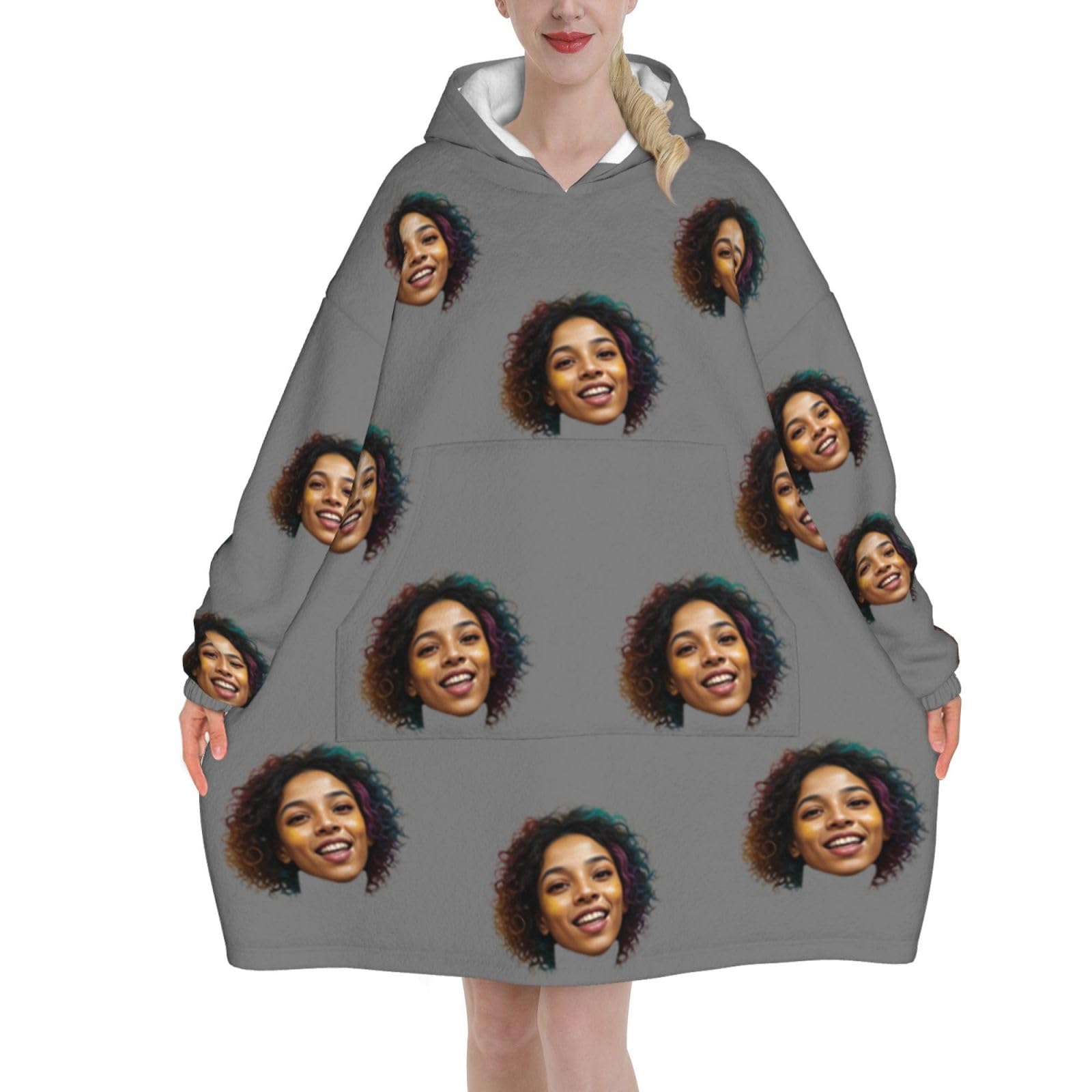 ＨＡＯＡＮＧＺＨＥ Custom Blanket Hoodie with Pocket, Custom Wearable Blanket Hoodie, for Women and Teenagers - Cosy Flannel Poncho Sherpa Hood, Customised Your Own Photo Text Face