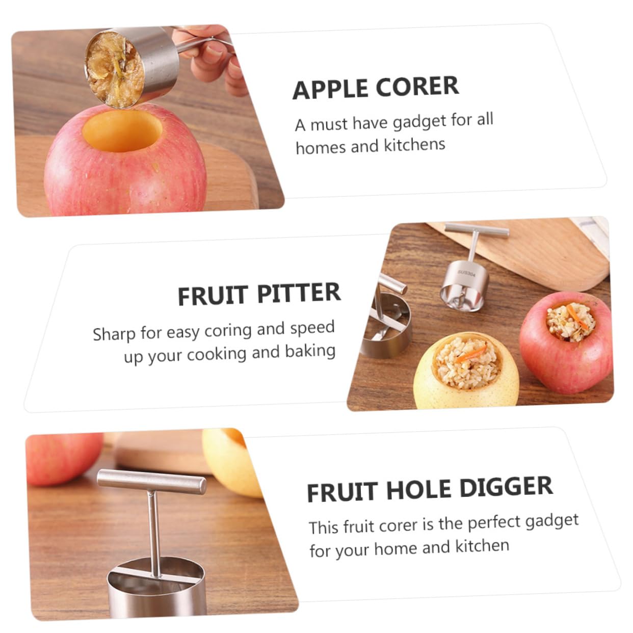 3stücke Apfelkernausstecher Robuster Fruchtentkerner Für Äpfel Und Andere Früchte Einfach Zu Handhaben Scharf Und Effizient Für Küche Und Backen